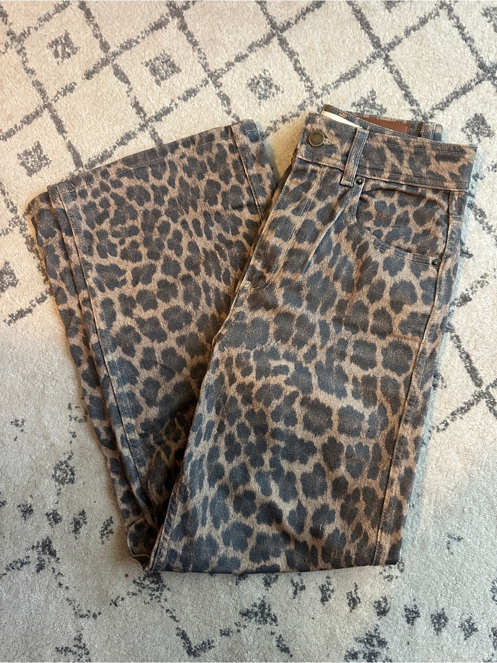 Sezane Leopard-Print Straight Jeans in Brown and Black